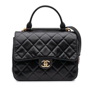 Medium Quilted Glazed Calfskin Gold Bar Top Handle Flap