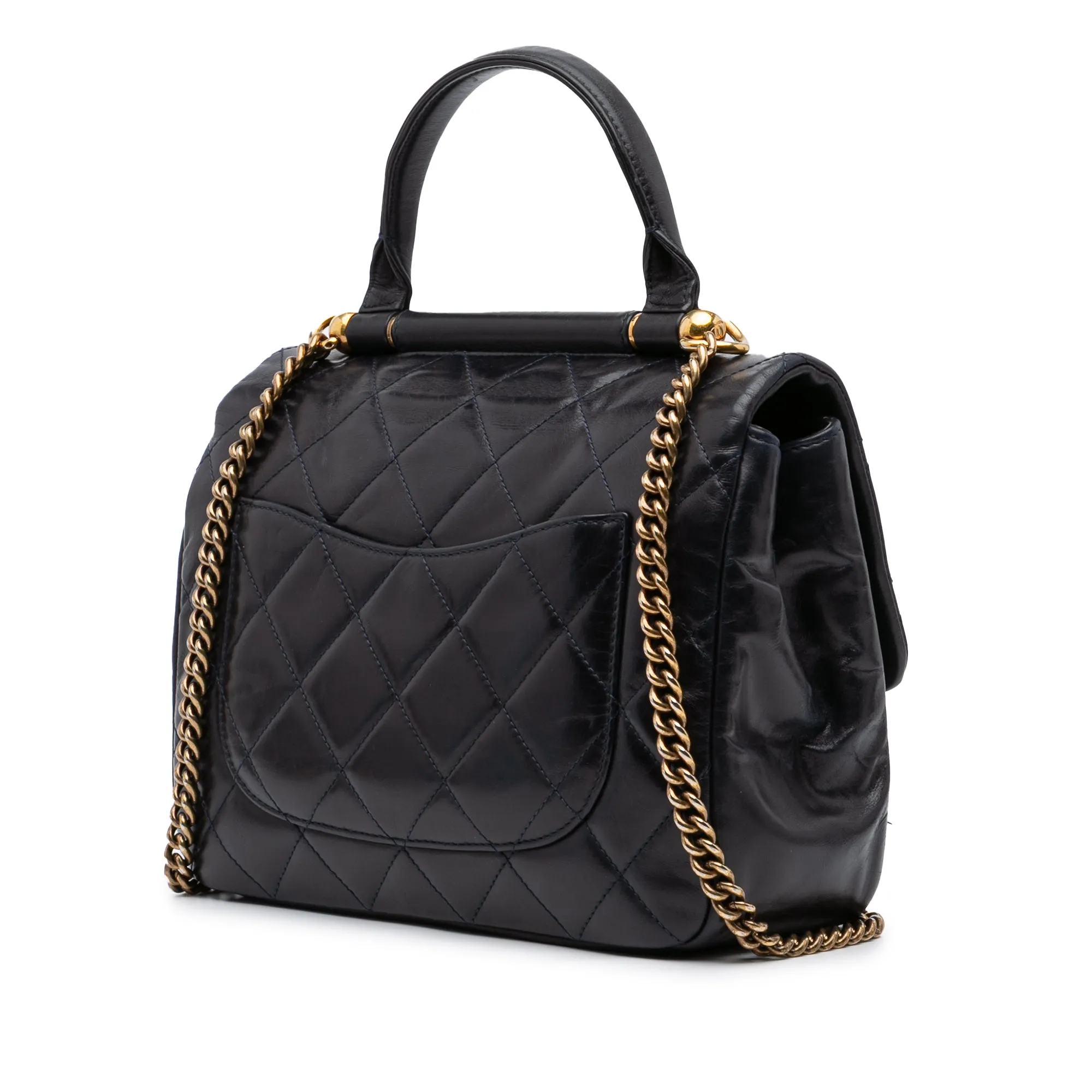 Medium Quilted Glazed Calfskin Gold Bar Top Handle Flap