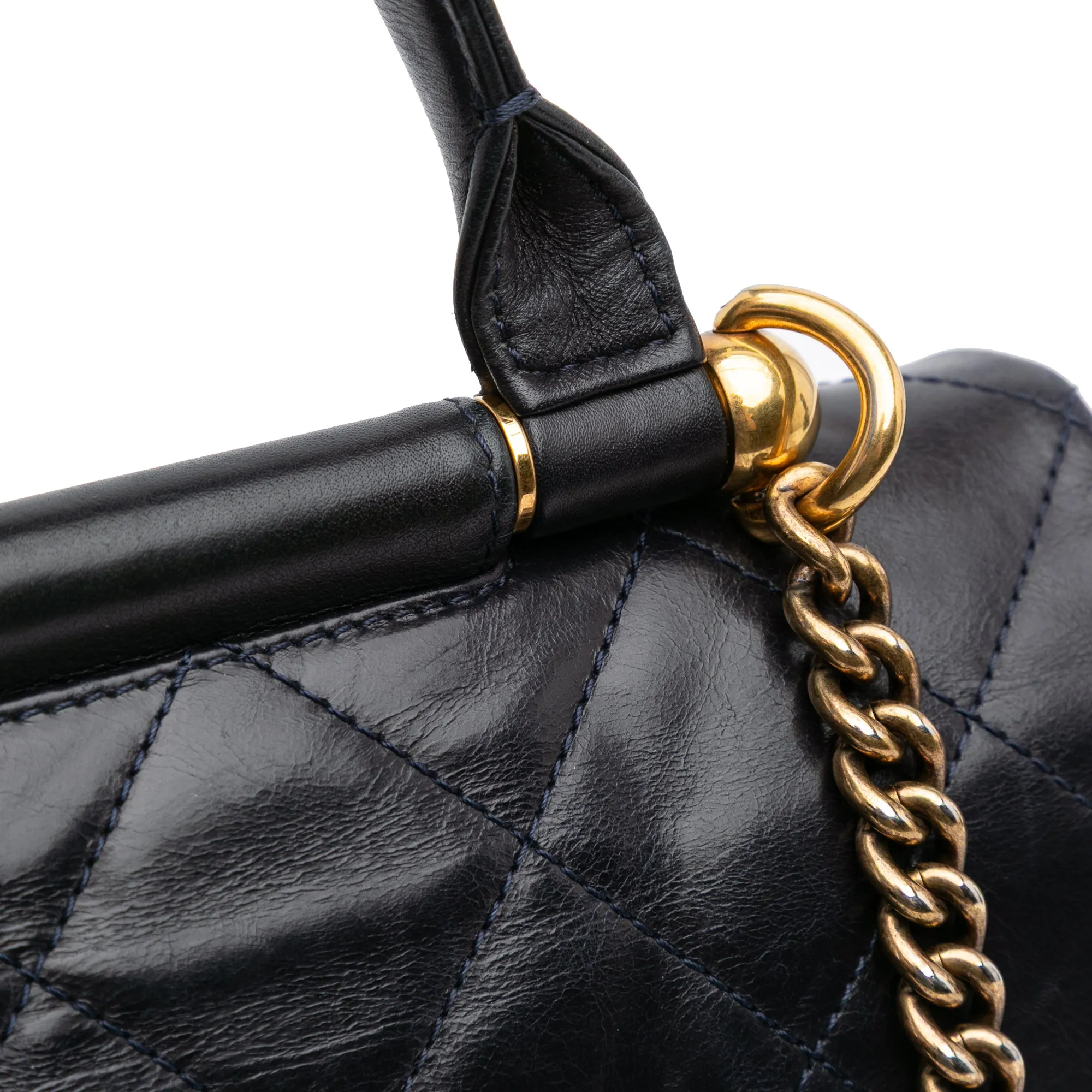 Medium Quilted Glazed Calfskin Gold Bar Top Handle Flap