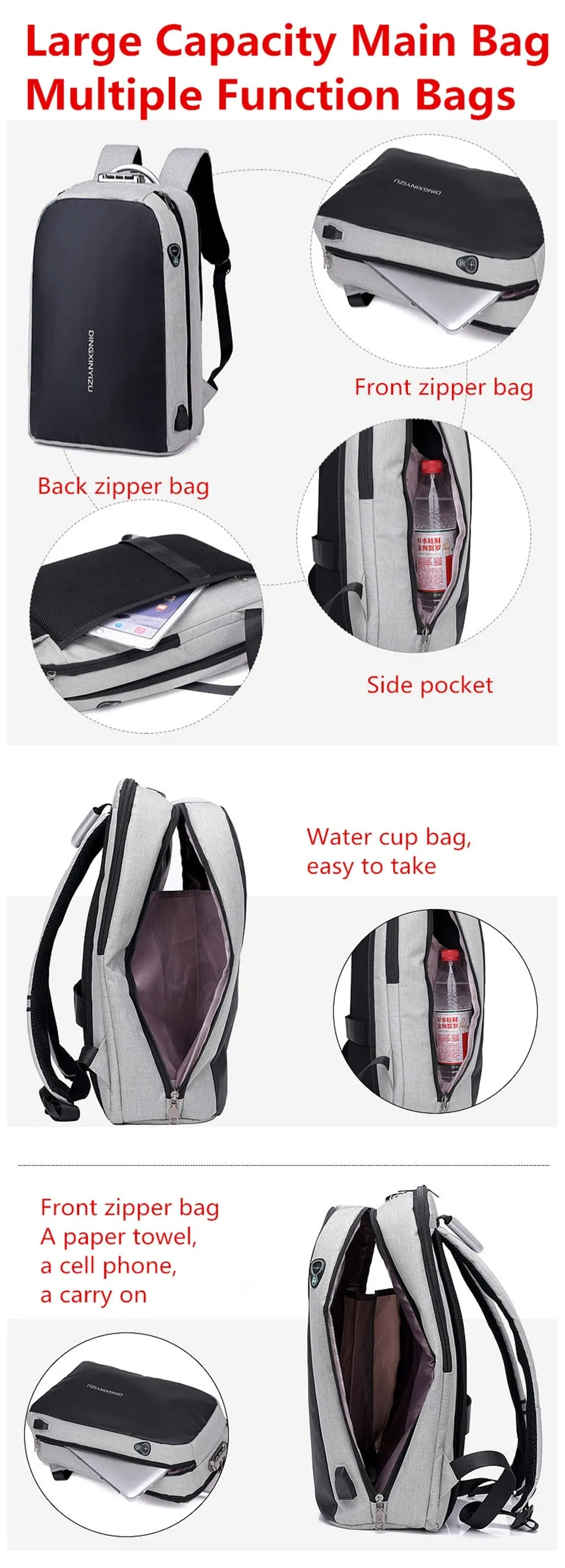 Men's Anti-Theft Backpack with USB Charging and Lock