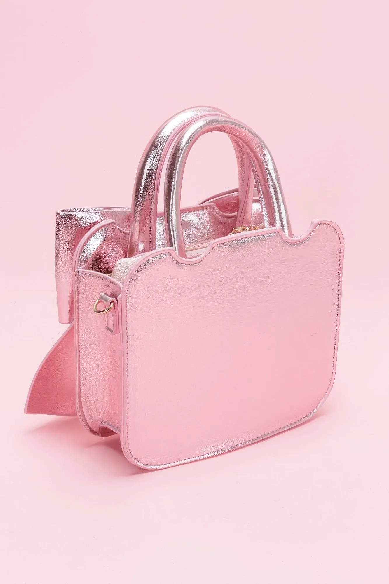 Metallic Bow Front Top Handle Clutch