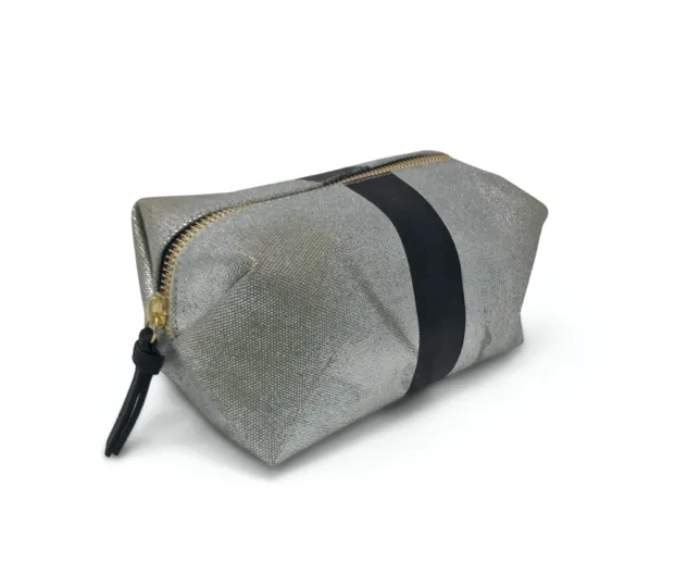 METALLIC CANVAS BLACK STRIPED COSMETIC CASE