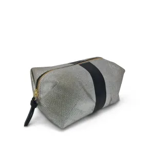 METALLIC CANVAS BLACK STRIPED COSMETIC CASE