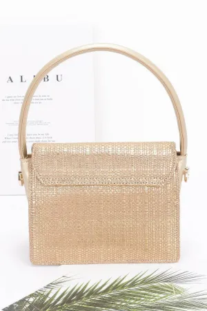 Metallic Faux Straw Top Handle Bag