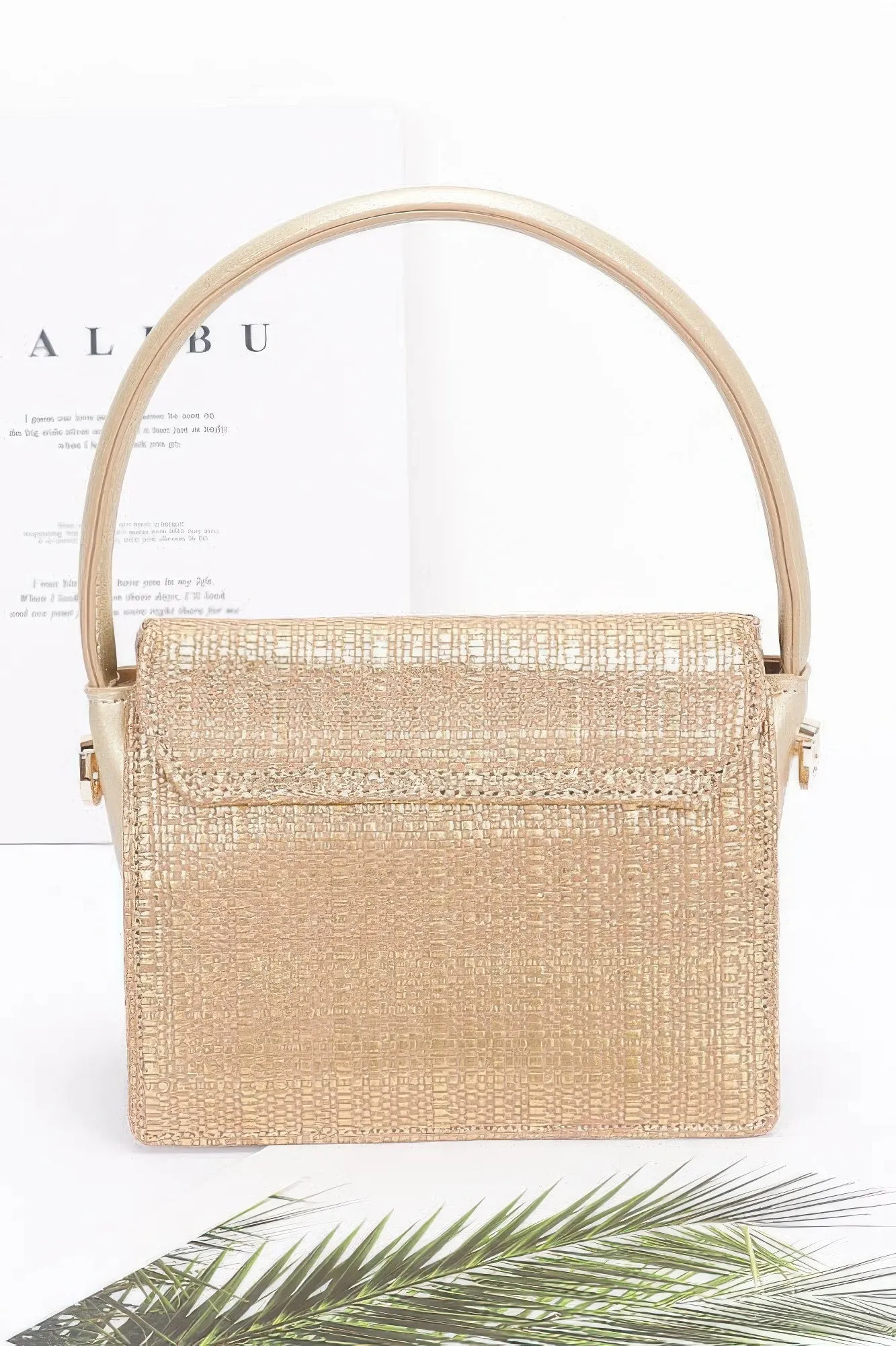 Metallic Faux Straw Top Handle Bag