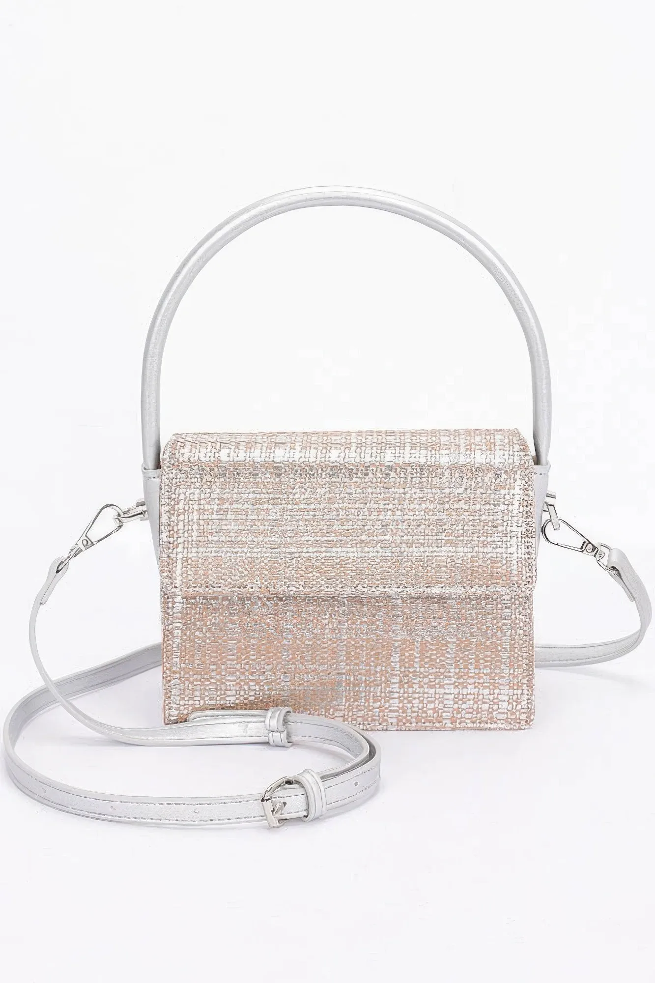 Metallic Faux Straw Top Handle Bag
