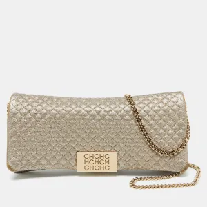 Metallic Gold Quilted Leather Flap Clutch