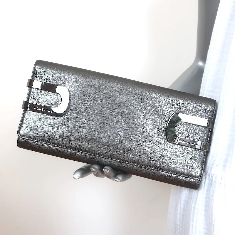 Michael Kors Collection Flap Clutch Pewter Metallic Leather Evening Bag