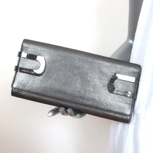 Michael Kors Collection Flap Clutch Pewter Metallic Leather Evening Bag