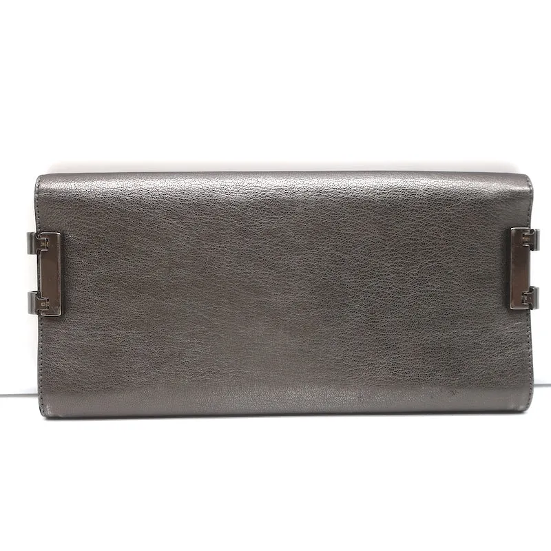 Michael Kors Collection Flap Clutch Pewter Metallic Leather Evening Bag