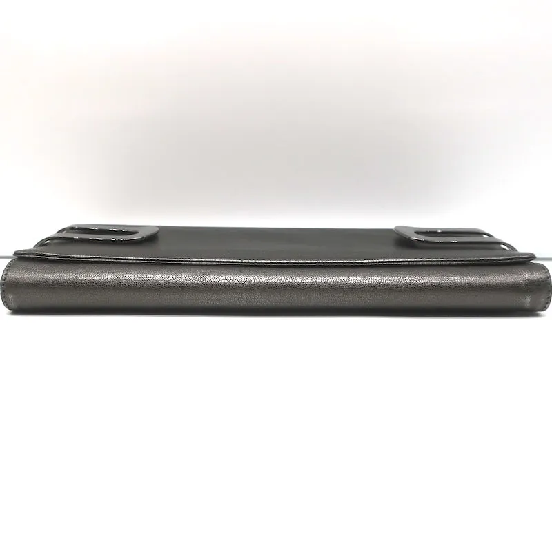 Michael Kors Collection Flap Clutch Pewter Metallic Leather Evening Bag