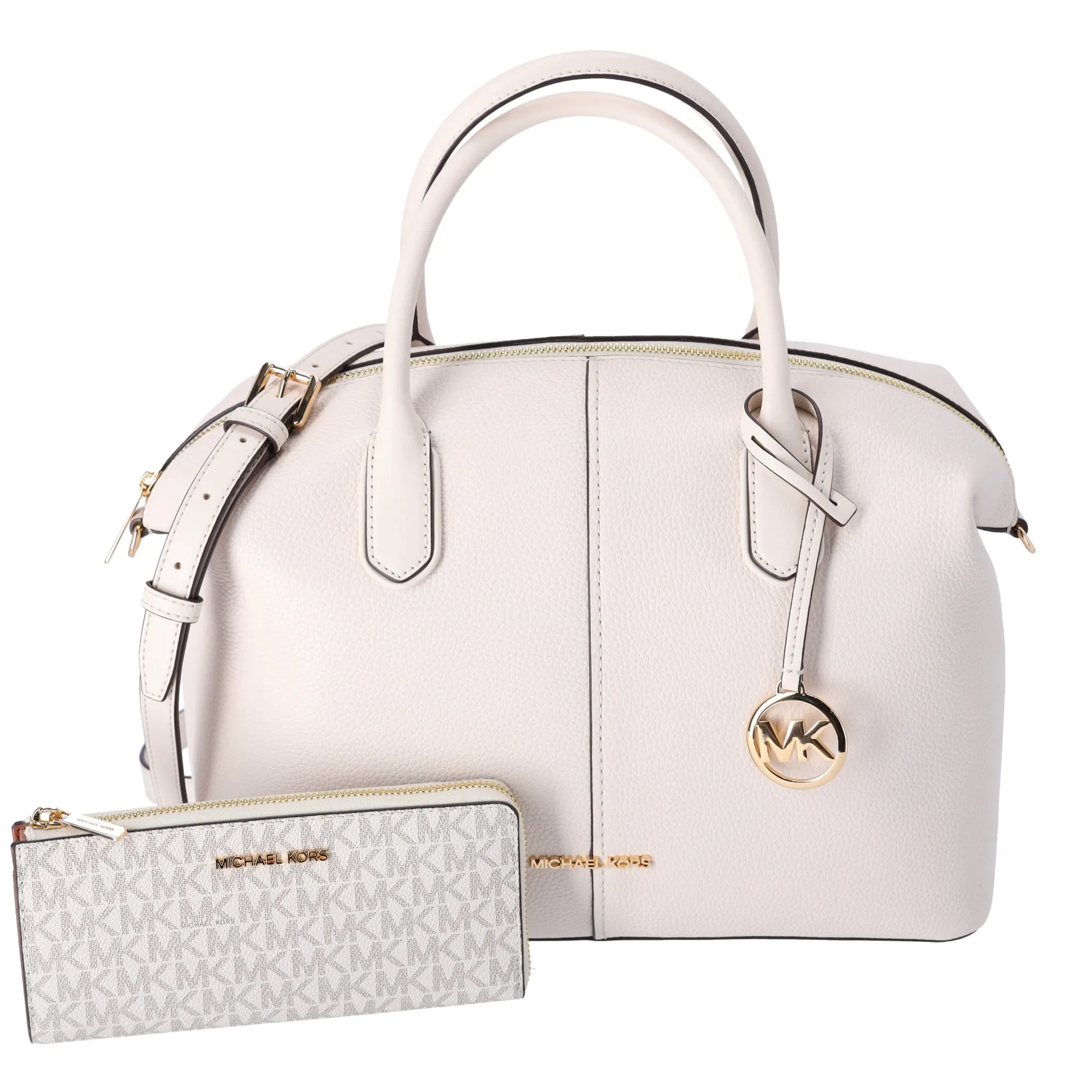 Michael Kors Hyde Large Slouchy Satchel Light Cream Pebbled Leather   Wallet