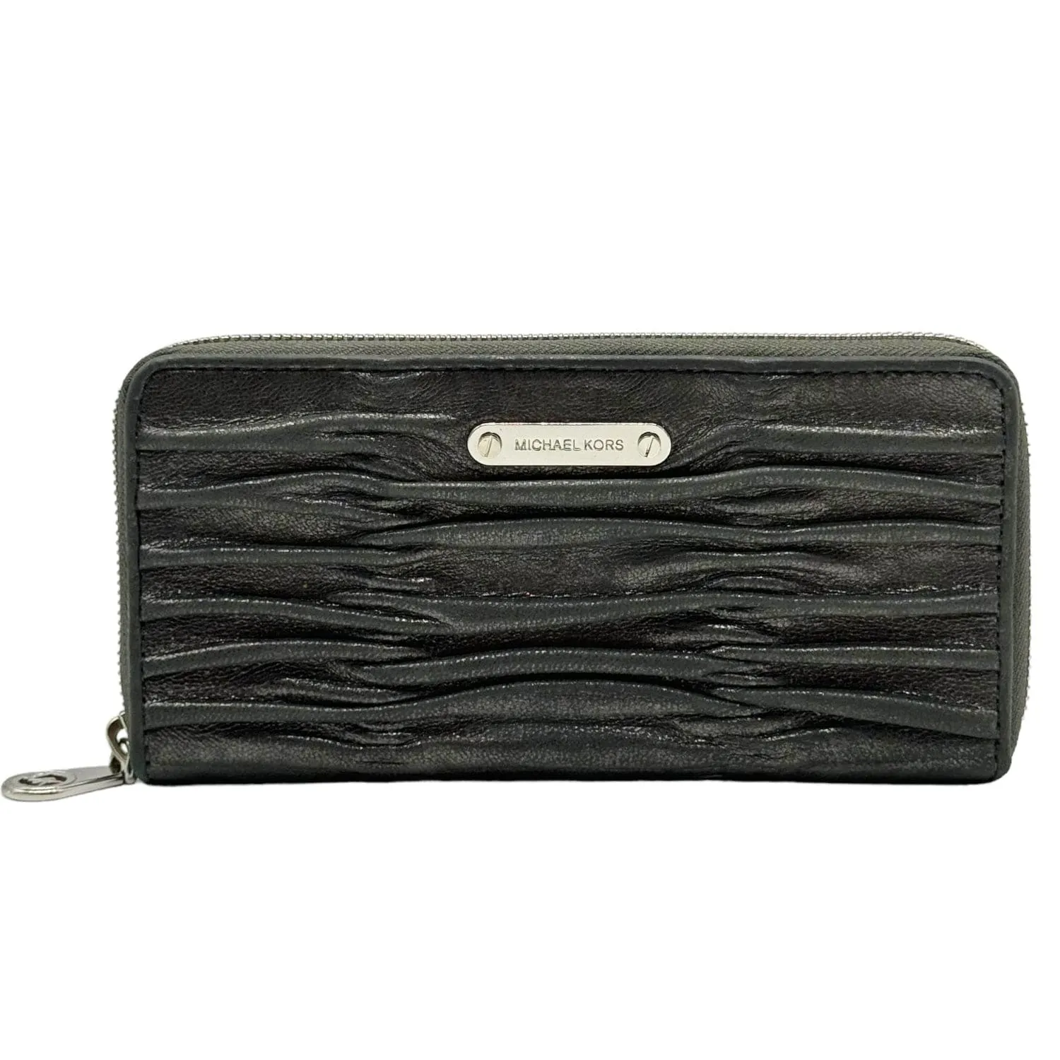 MICHAEL KORS Ruched Leather Clutch/Wallet - Metallic Pewter