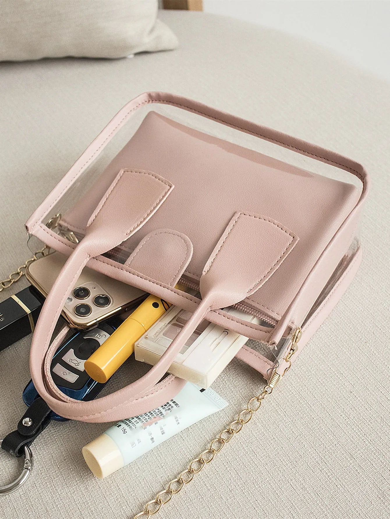 Mini Chain Square Bag With Inner Pouch  - Pink