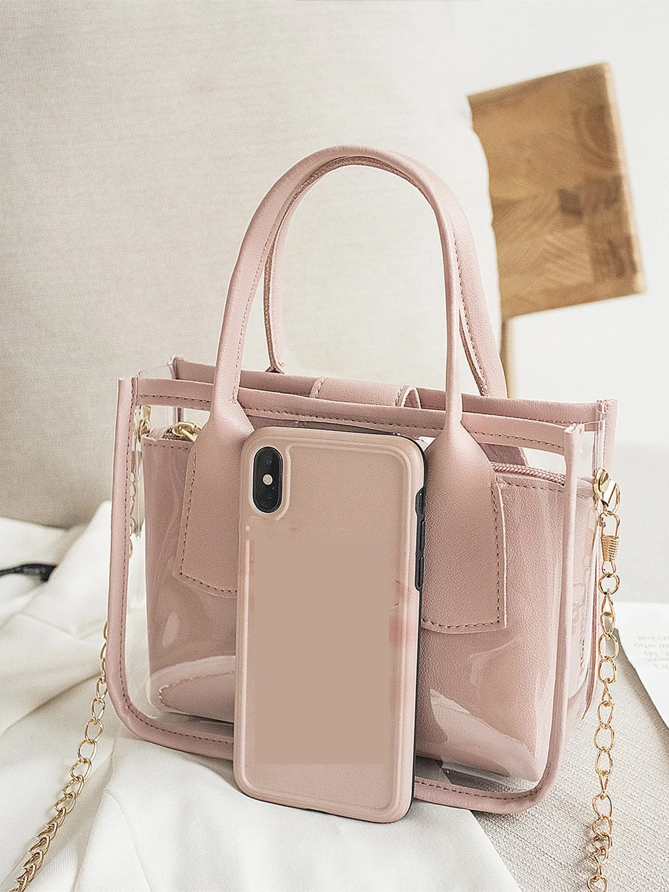 Mini Chain Square Bag With Inner Pouch  - Pink