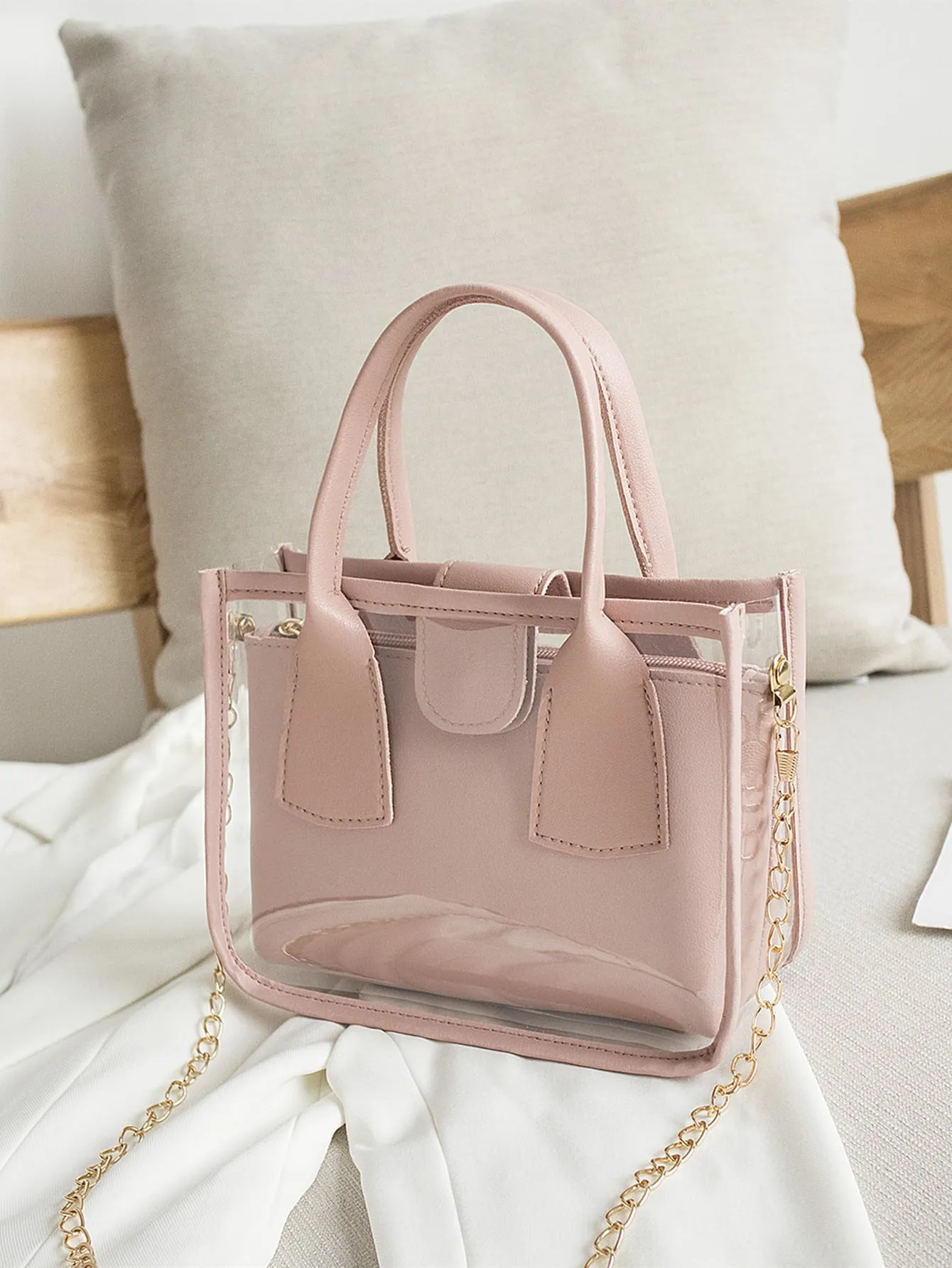Mini Chain Square Bag With Inner Pouch  - Pink