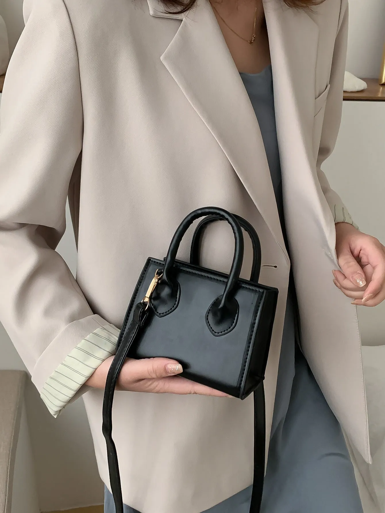 Mini Double Handle Satchel Bag - Black
