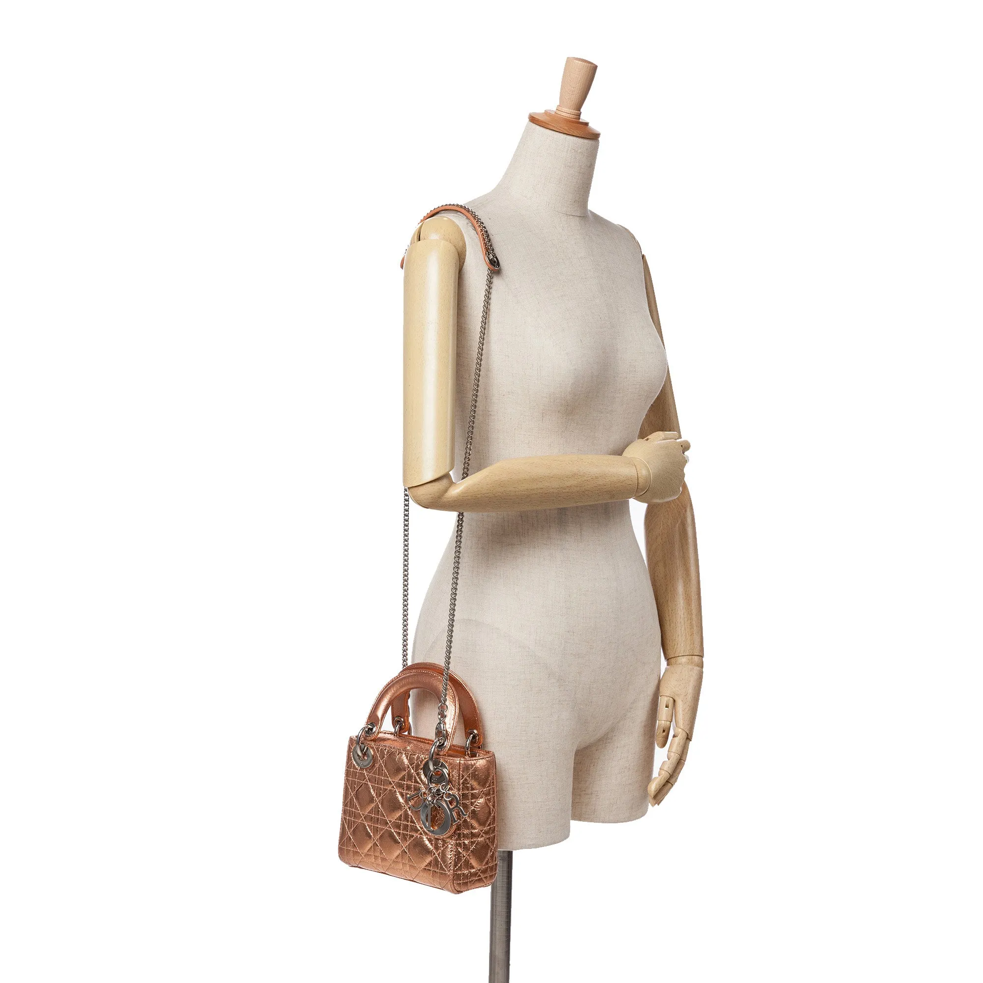 Mini Metallic Calfskin Cannage Lady Dior