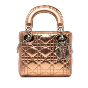 Mini Metallic Calfskin Cannage Lady Dior