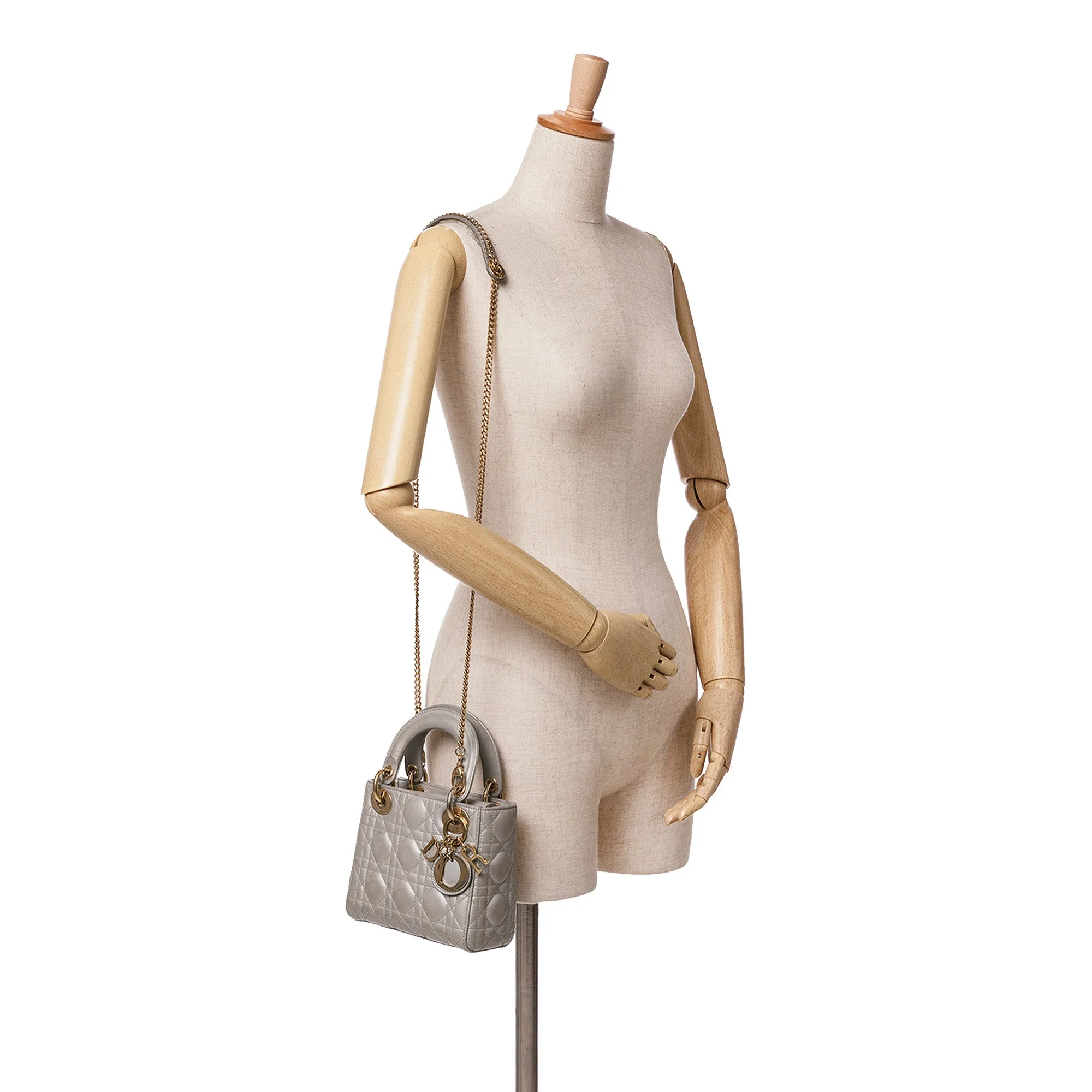 Mini Metallic Lambskin Cannage Lady Dior