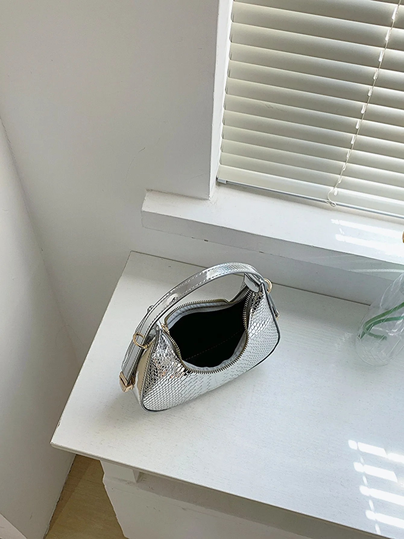 Mini Neon Crocodile Embossed Hobo Bag - Silver