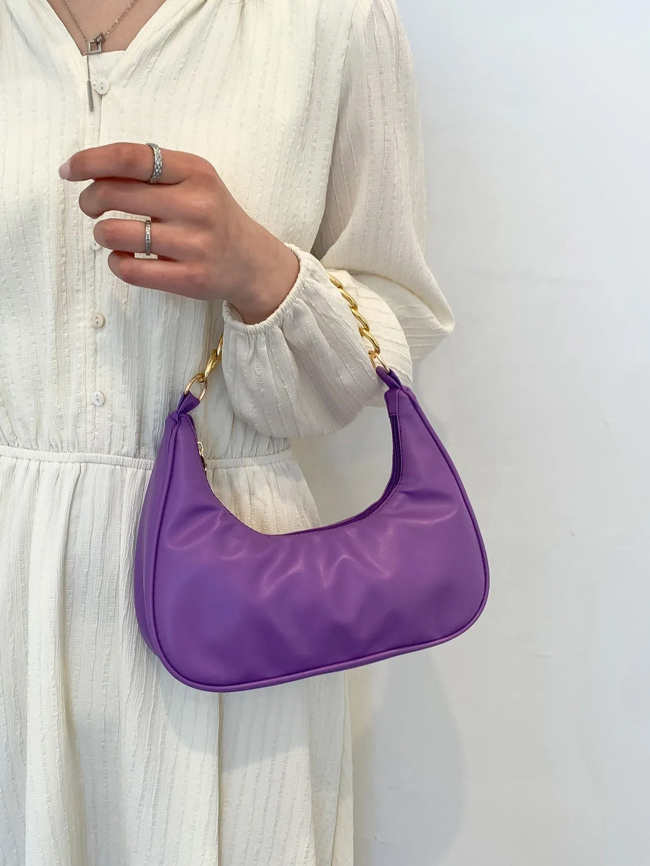 Minimalist Chain Hobo Bag - Purple