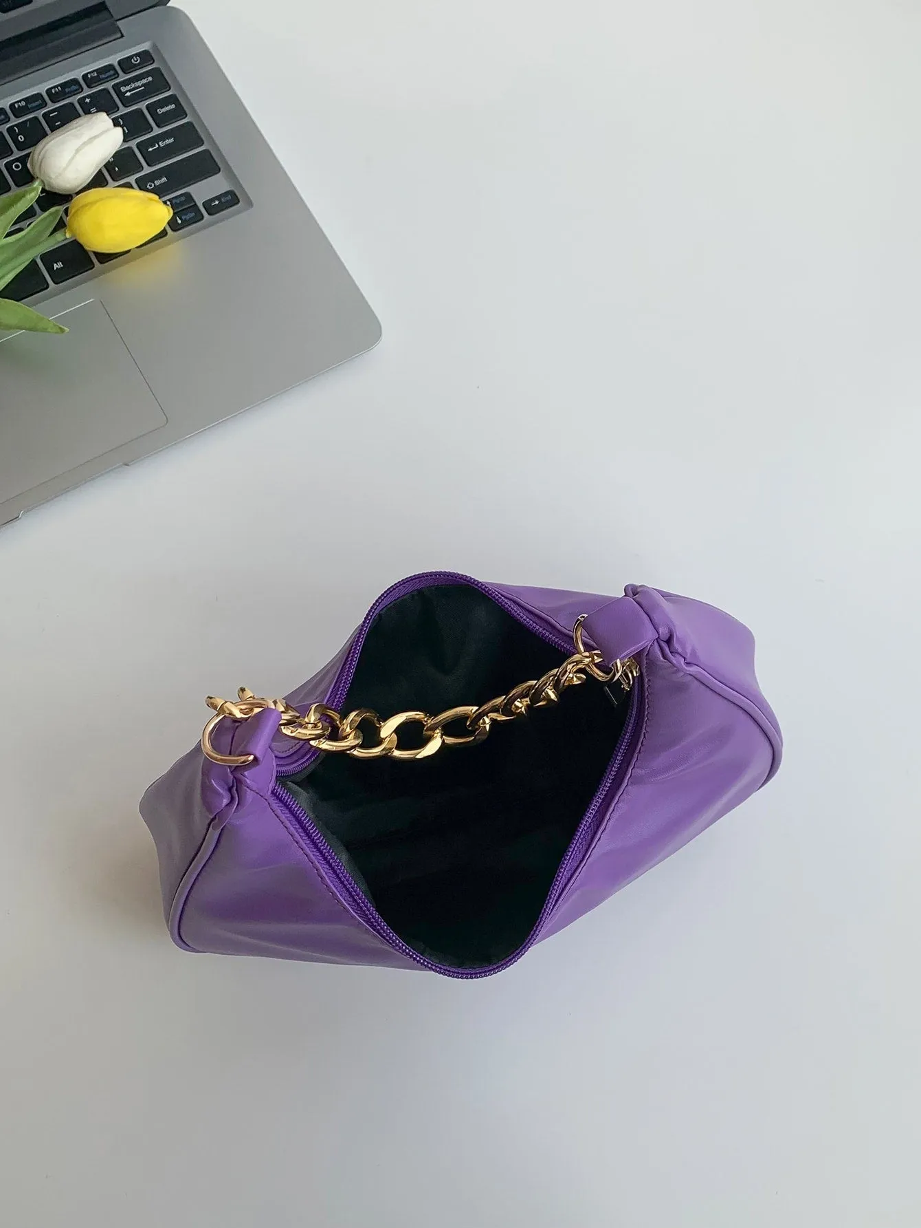 Minimalist Chain Hobo Bag - Purple