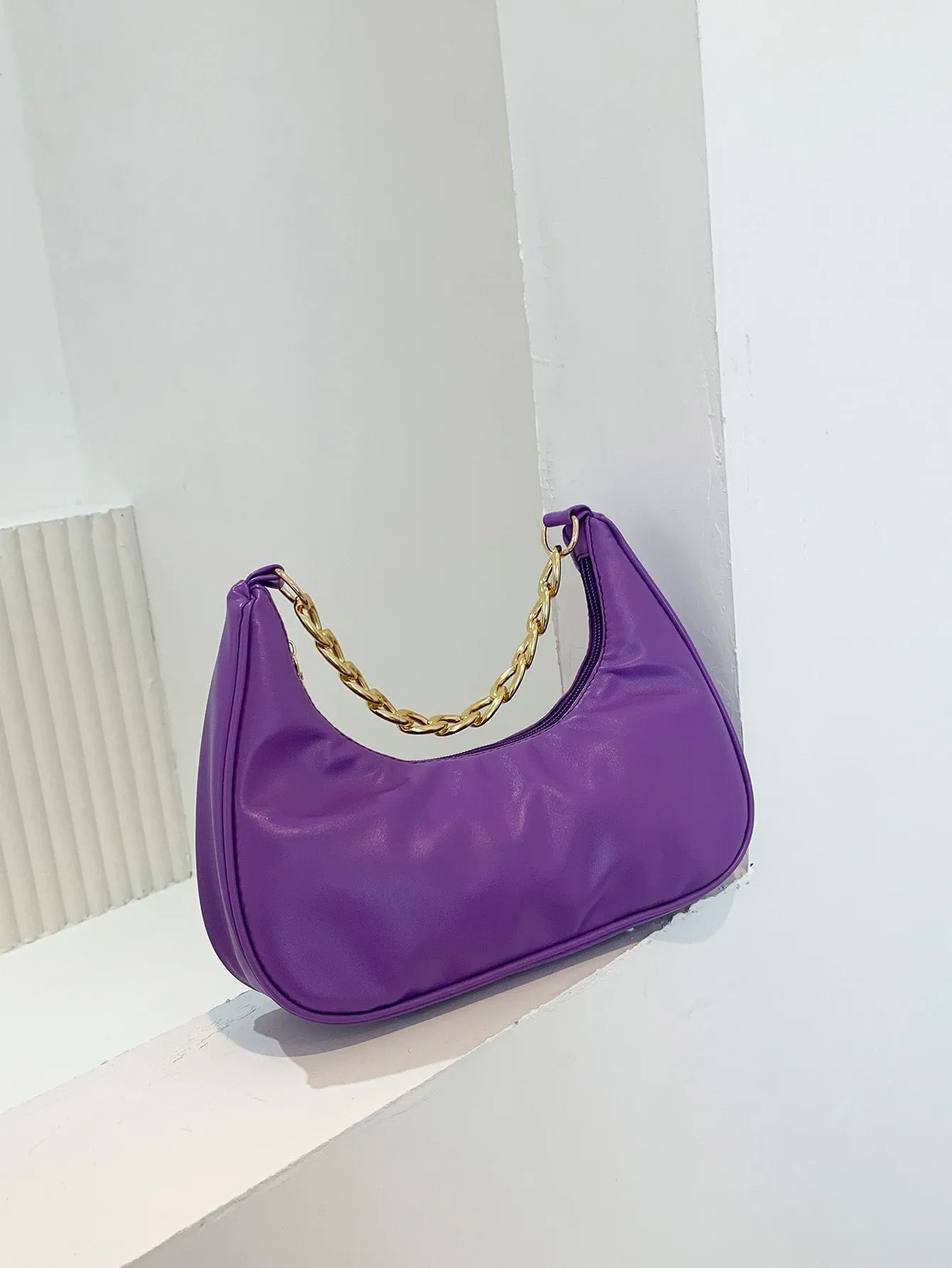 Minimalist Chain Hobo Bag - Purple