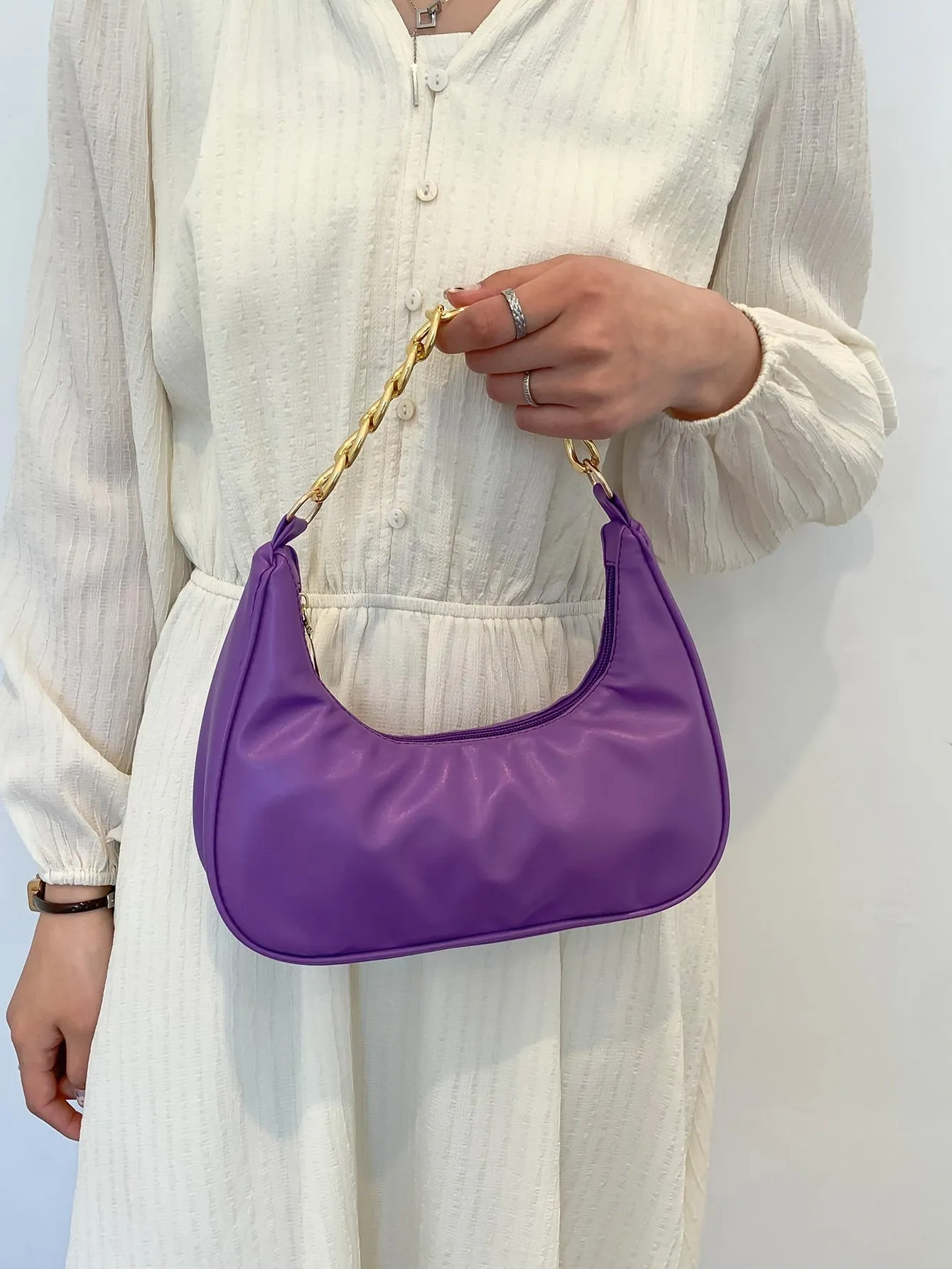 Minimalist Chain Hobo Bag - Purple