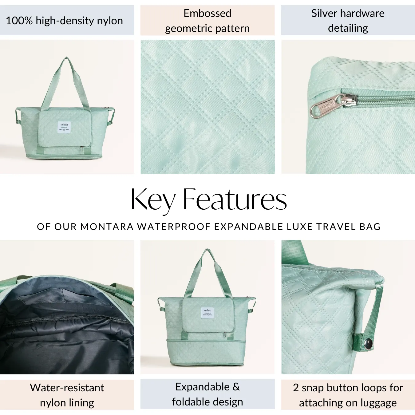 Montara Expandable Foldable Luxe Travel Bag Mint