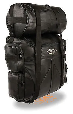 MOTORCYCLE LARGE COWHIDE LEATHER SISSY T BAR BAG TRAVEL PLAIN LUGGAGE NEW