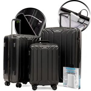 NEW YORK 3 Piece Set (20"/24"/28") 4-Wheel Luggage Set   PowerBank & 2 packing cubes