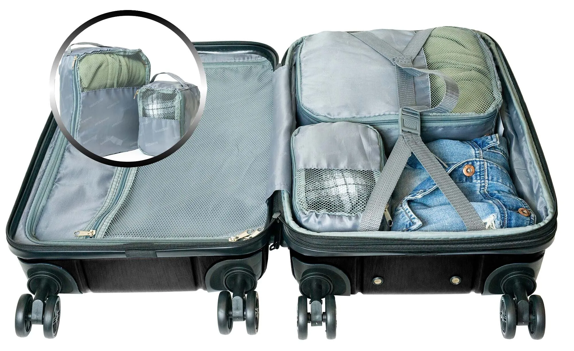 NEW YORK 3 Piece Set (20"/24"/28") 4-Wheel Luggage Set   PowerBank & 2 packing cubes