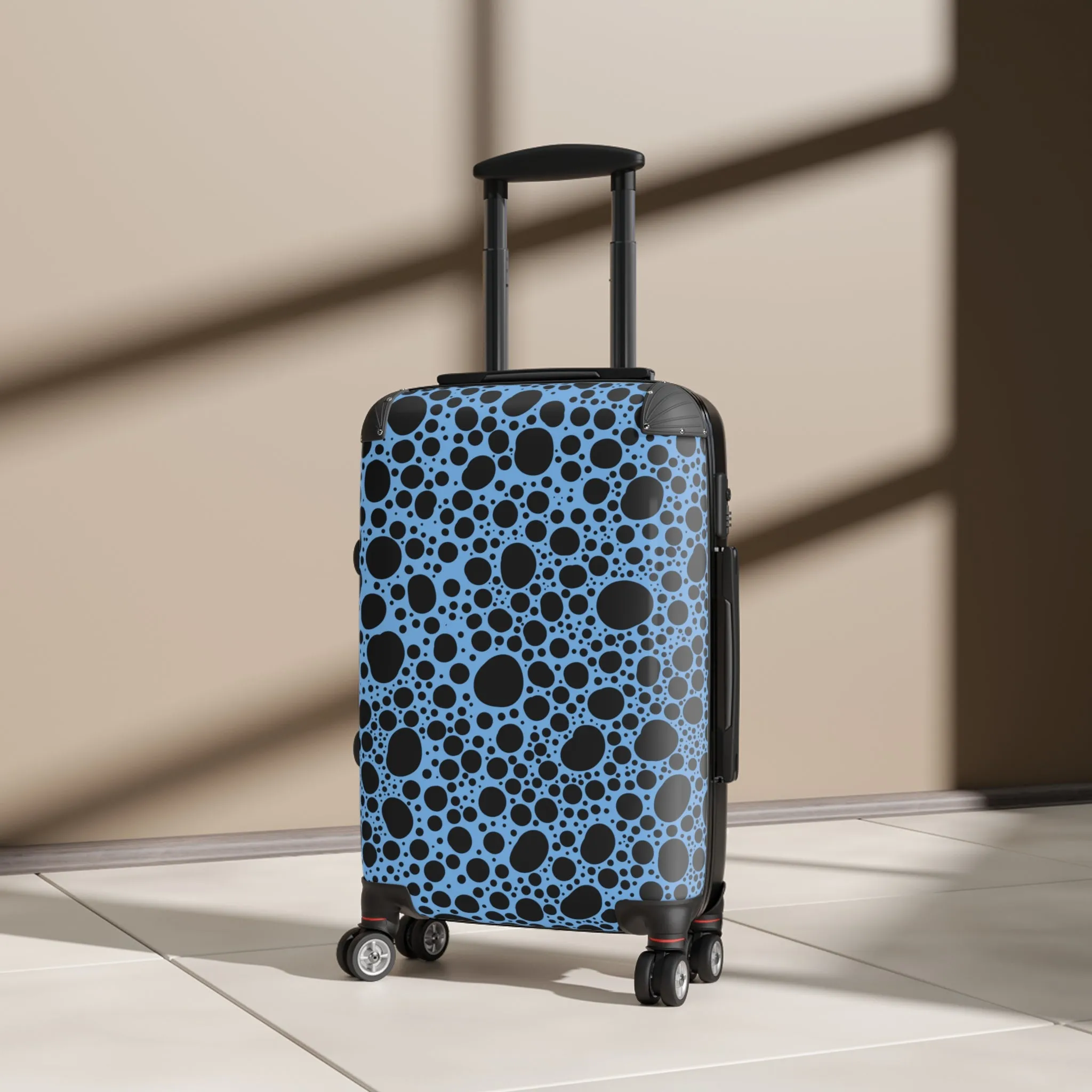 Noir Pointallism on Light Blue Suitcase
