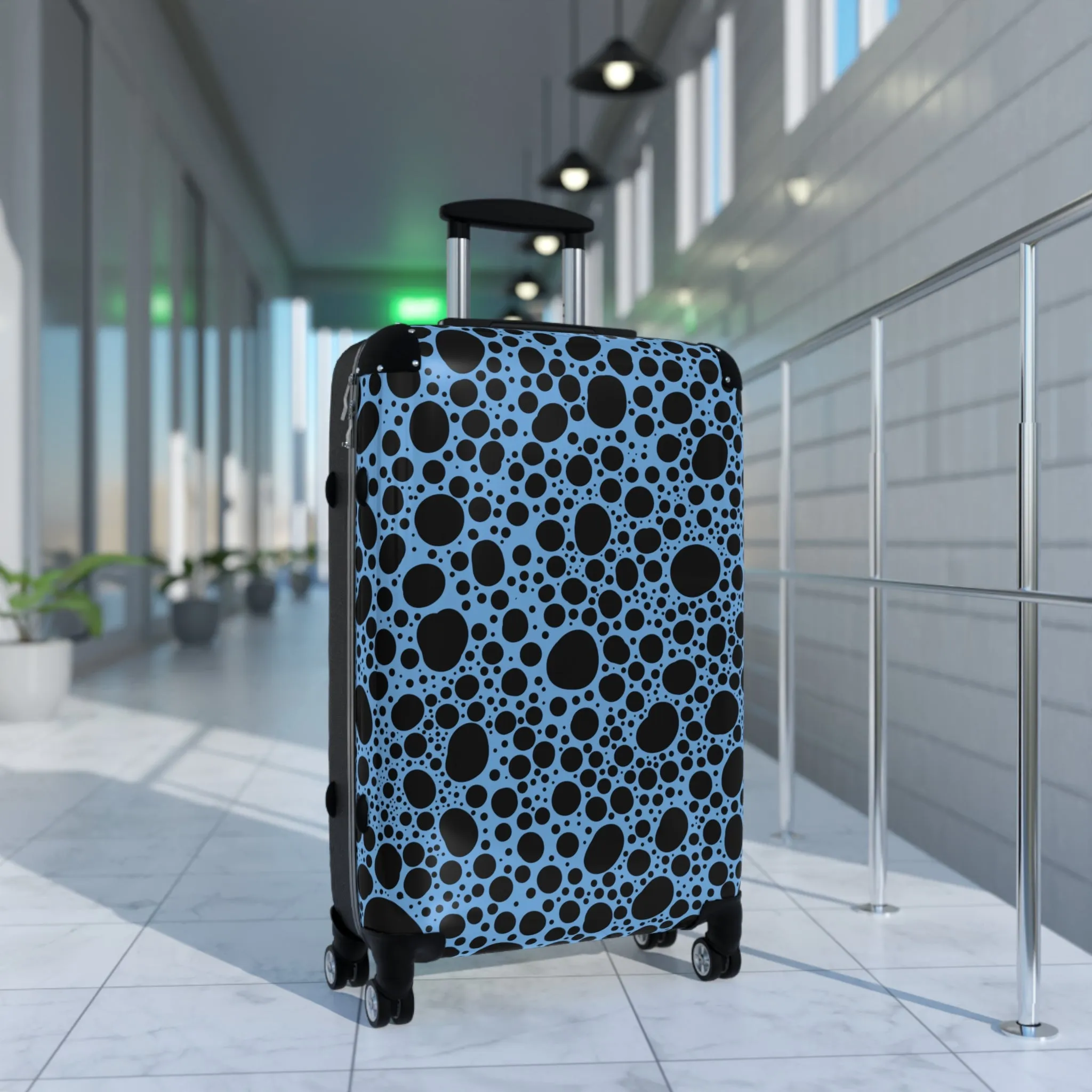 Noir Pointallism on Light Blue Suitcase