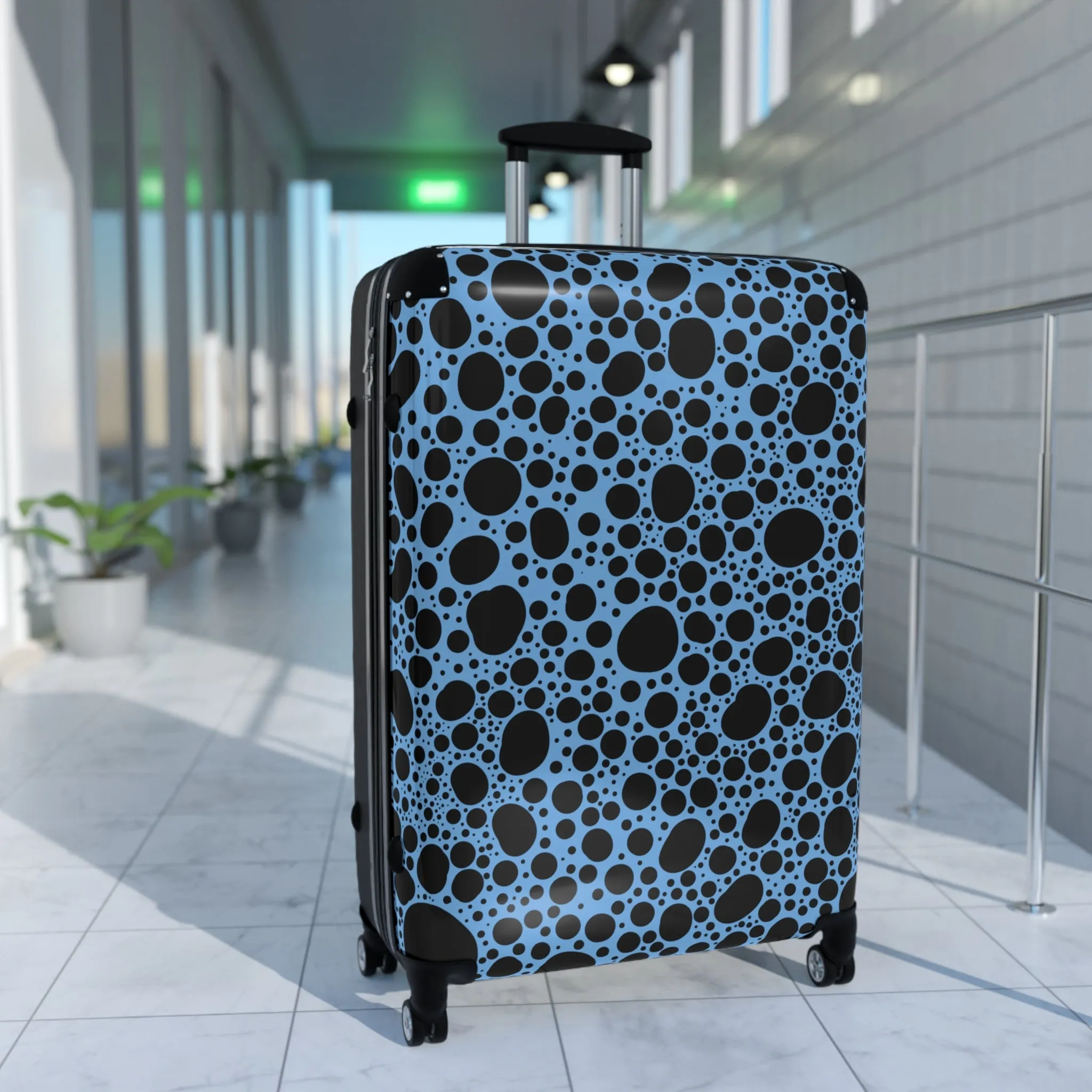 Noir Pointallism on Light Blue Suitcase