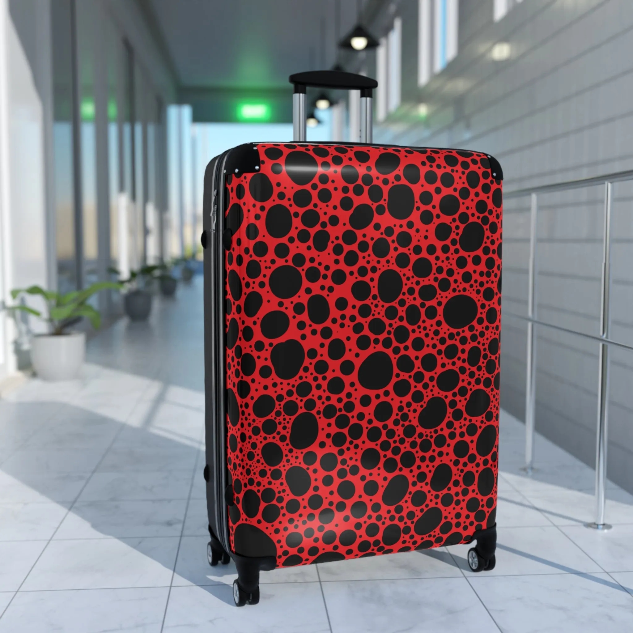 Noir Pointallism on Red Suitcase