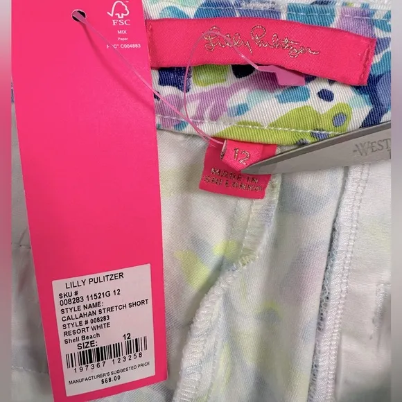 NWT Lilly Pulitzer Callahan Stretch 5&quot; Shorts Resort White Shell Beach Preppy
