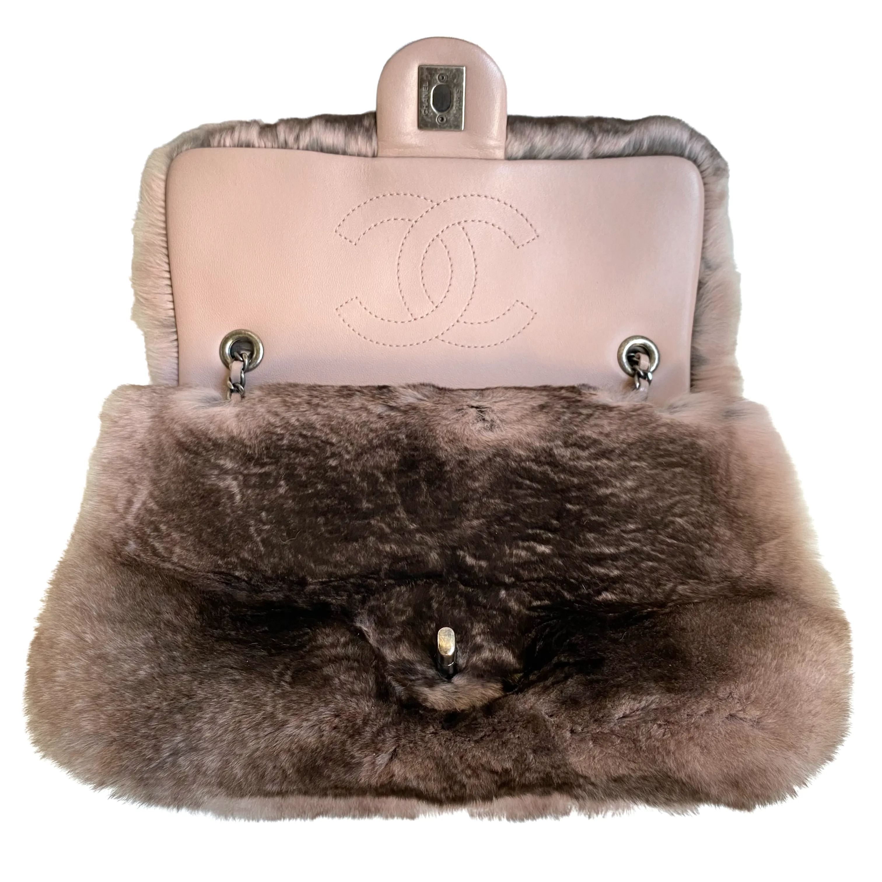 Ombré Brown Orylag Rabbit Fur Medium Flap Bag