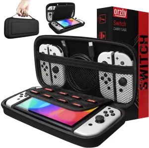 Orzly Carry Case Compatible with Nintendo Switch and New Switch OLED Console - Black - Protective Hard Portable Travel Carry Case Shell. Pouch with Pockets for Accessories and Games