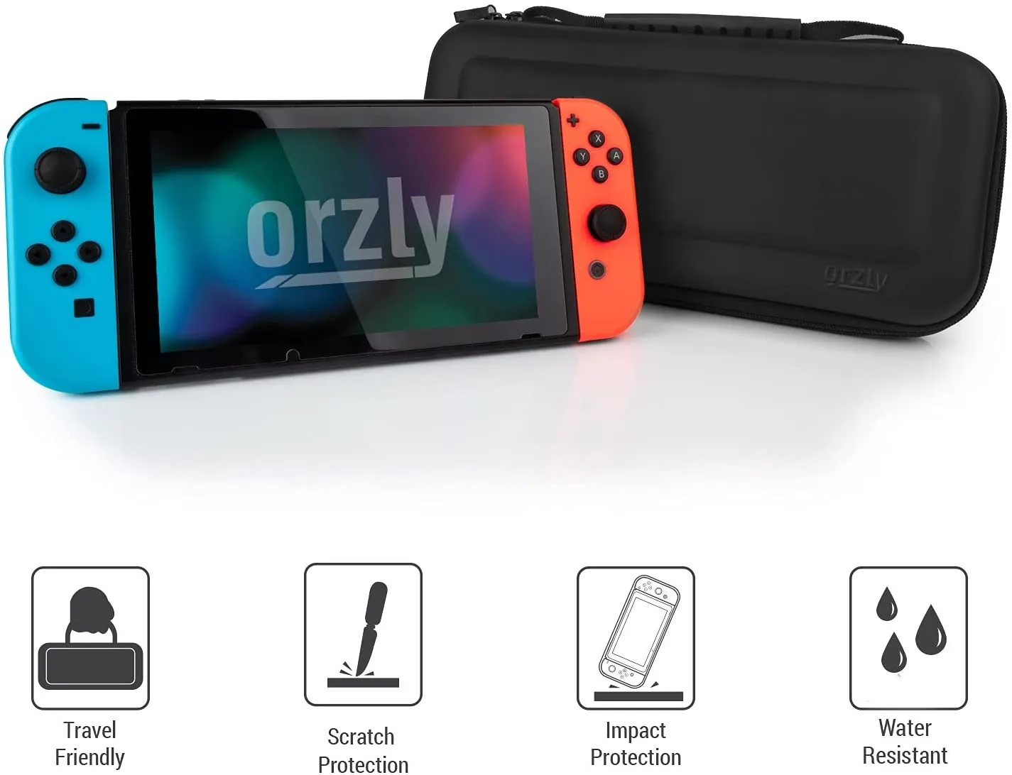 Orzly Carry Case Compatible with Nintendo Switch and New Switch OLED Console - Black - Protective Hard Portable Travel Carry Case Shell. Pouch with Pockets for Accessories and Games