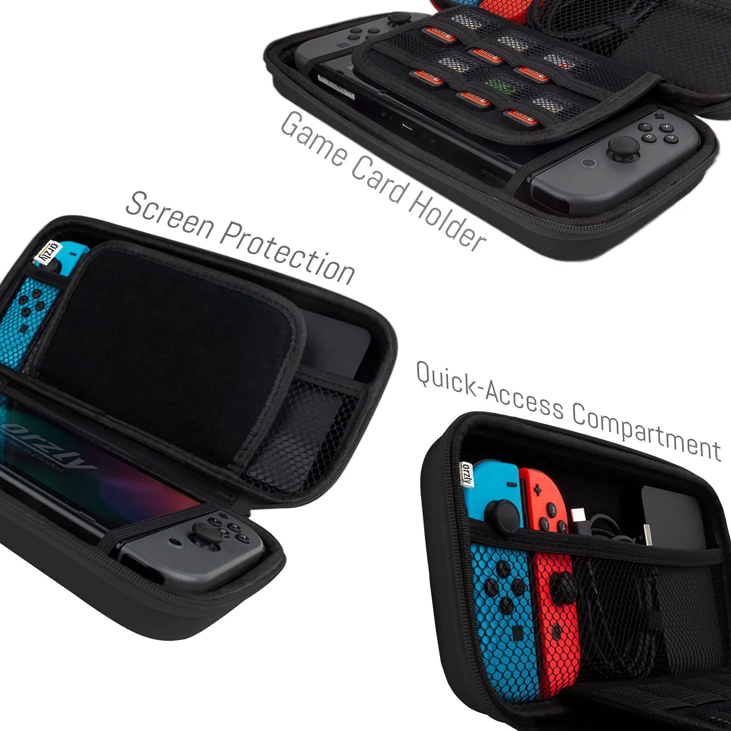 Orzly Carry Case Compatible with Nintendo Switch and New Switch OLED Console - Black - Protective Hard Portable Travel Carry Case Shell. Pouch with Pockets for Accessories and Games
