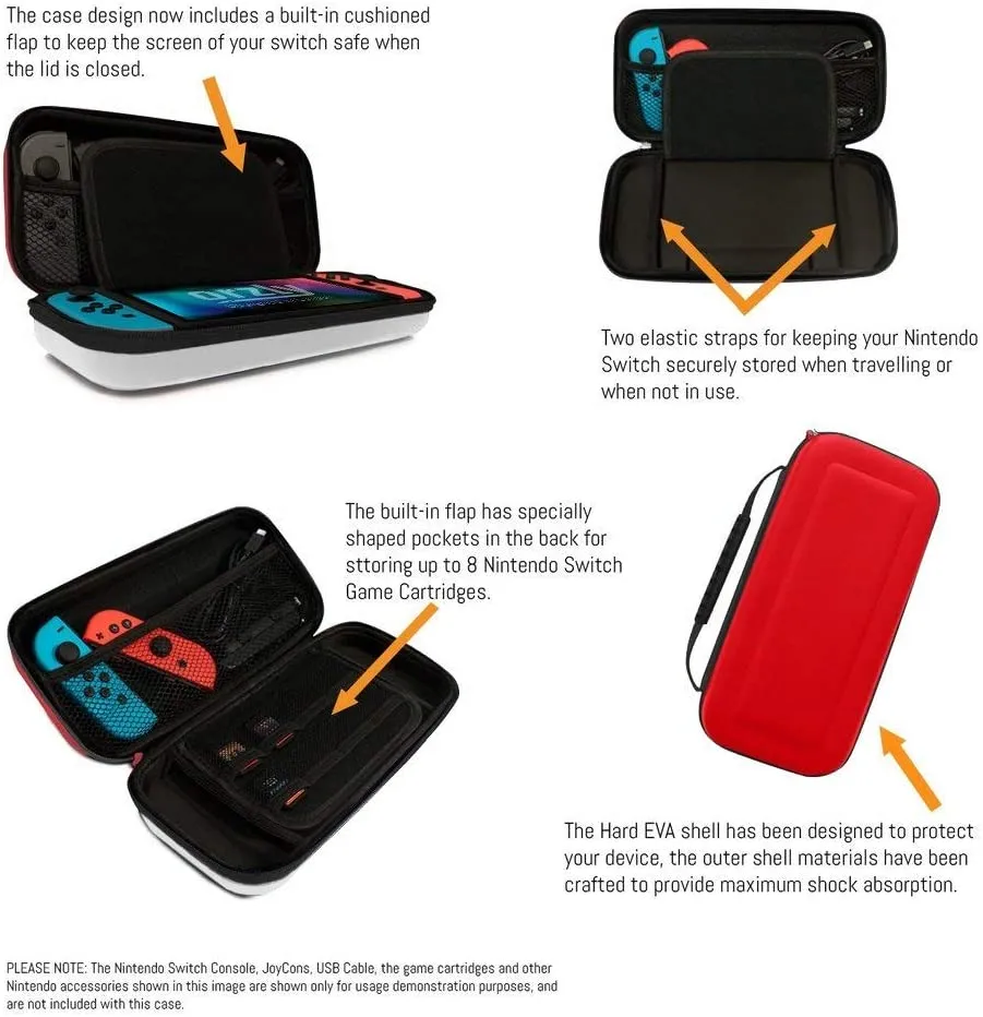Orzly Carry Case Compatible with Nintendo Switch and New Switch OLED Console - Pokémon Red & White Edition - Protective Hard Portable Travel Carry Case Shell. Pouch with Pockets for Accessories and Games