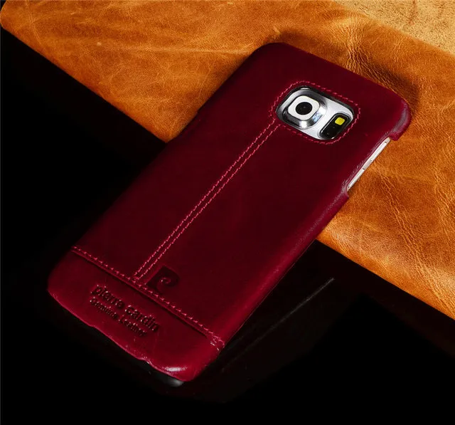 Pierre Cardin Case For Samsung Galaxy S7 S7 edge S6 S6 edge Edge Plus Stitched Genuine Leather Slim Hard Back Cover Phone Cases