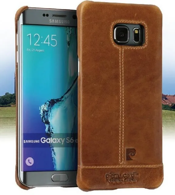 Pierre Cardin Case For Samsung Galaxy S7 S7 edge S6 S6 edge Edge Plus Stitched Genuine Leather Slim Hard Back Cover Phone Cases