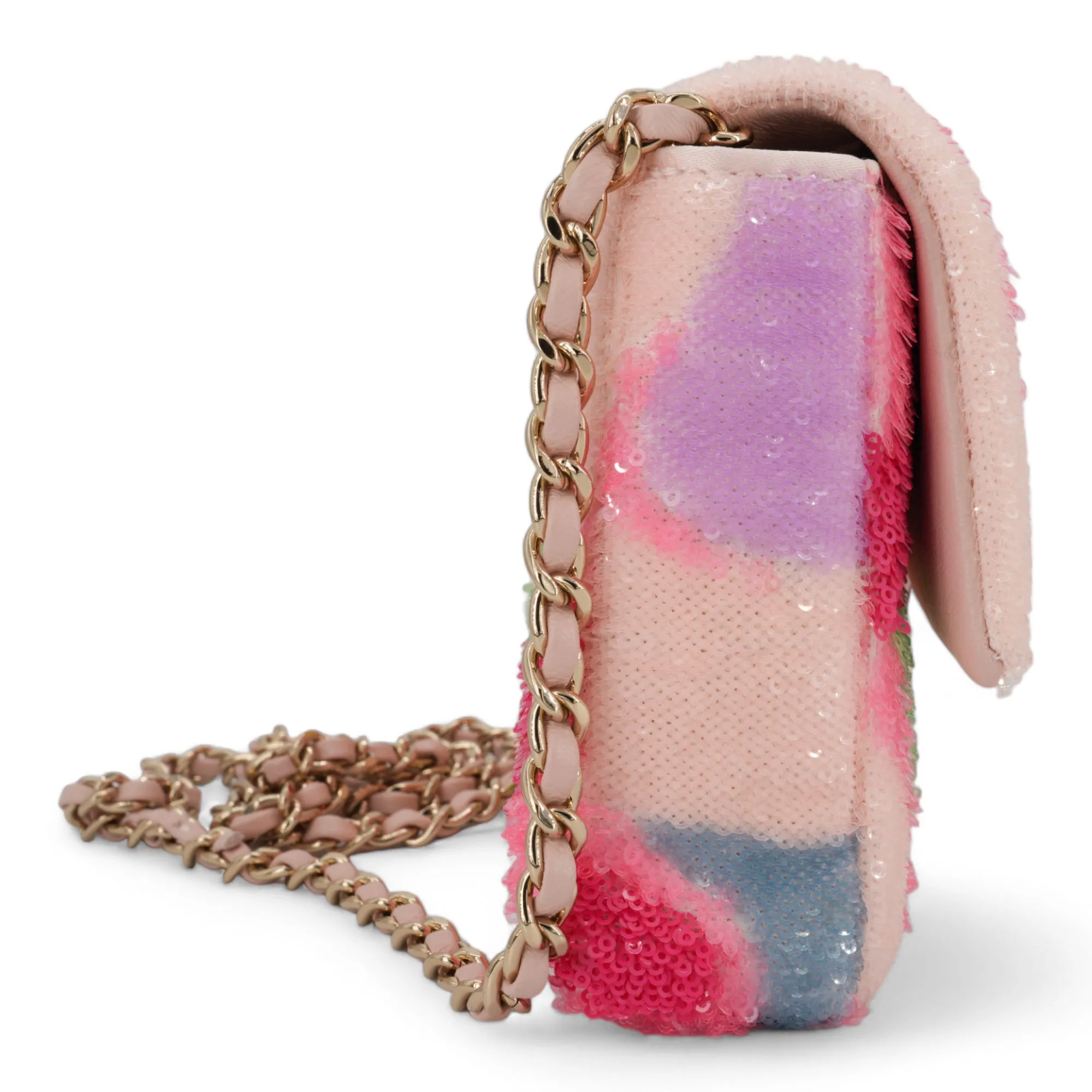 Pink Multicolor CC Sequin East West Flap Bag