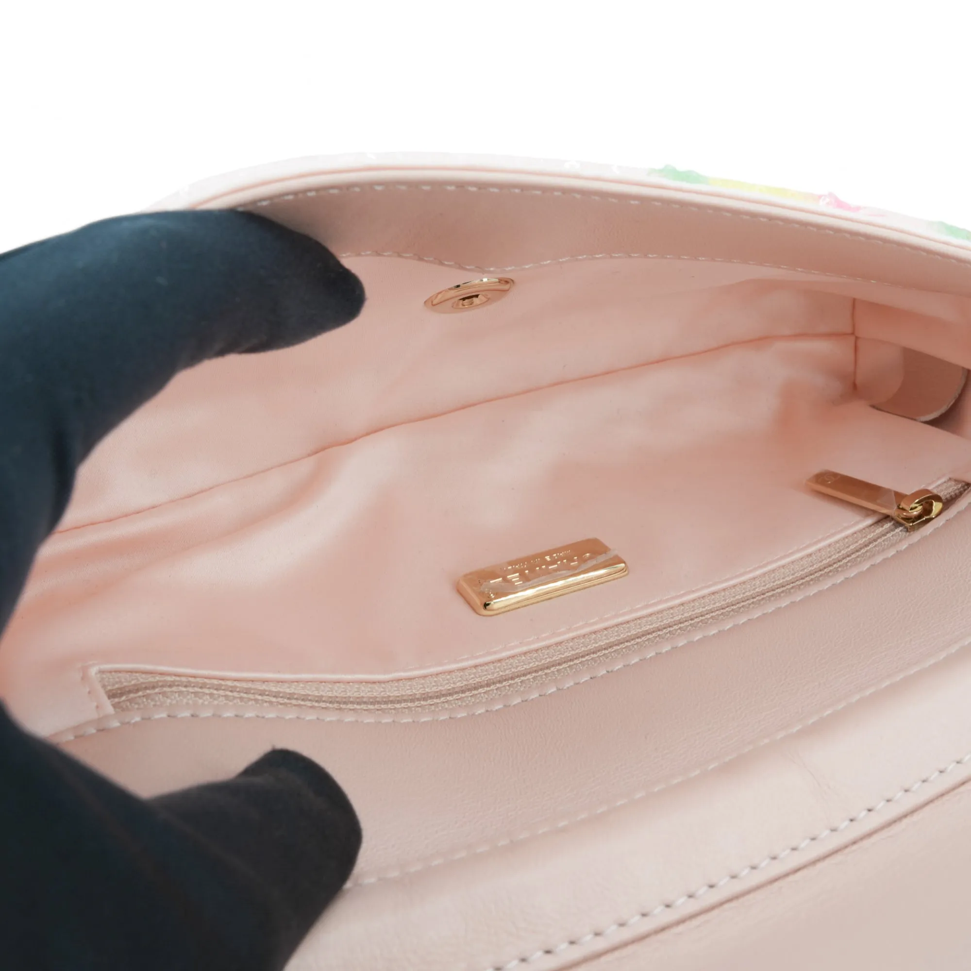 Pink Multicolor CC Sequin East West Flap Bag