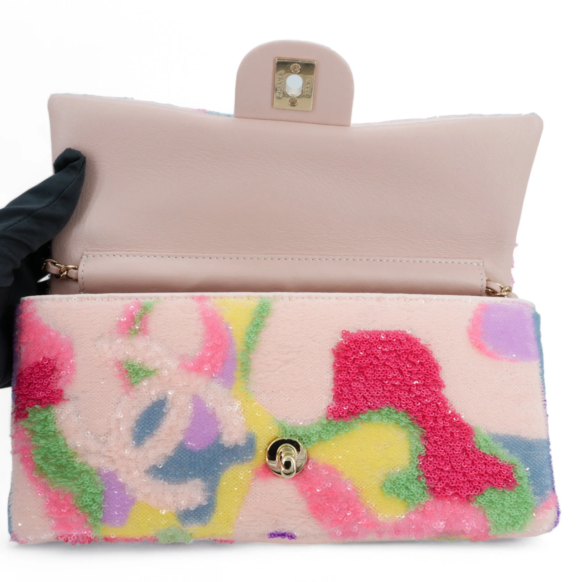 Pink Multicolor CC Sequin East West Flap Bag