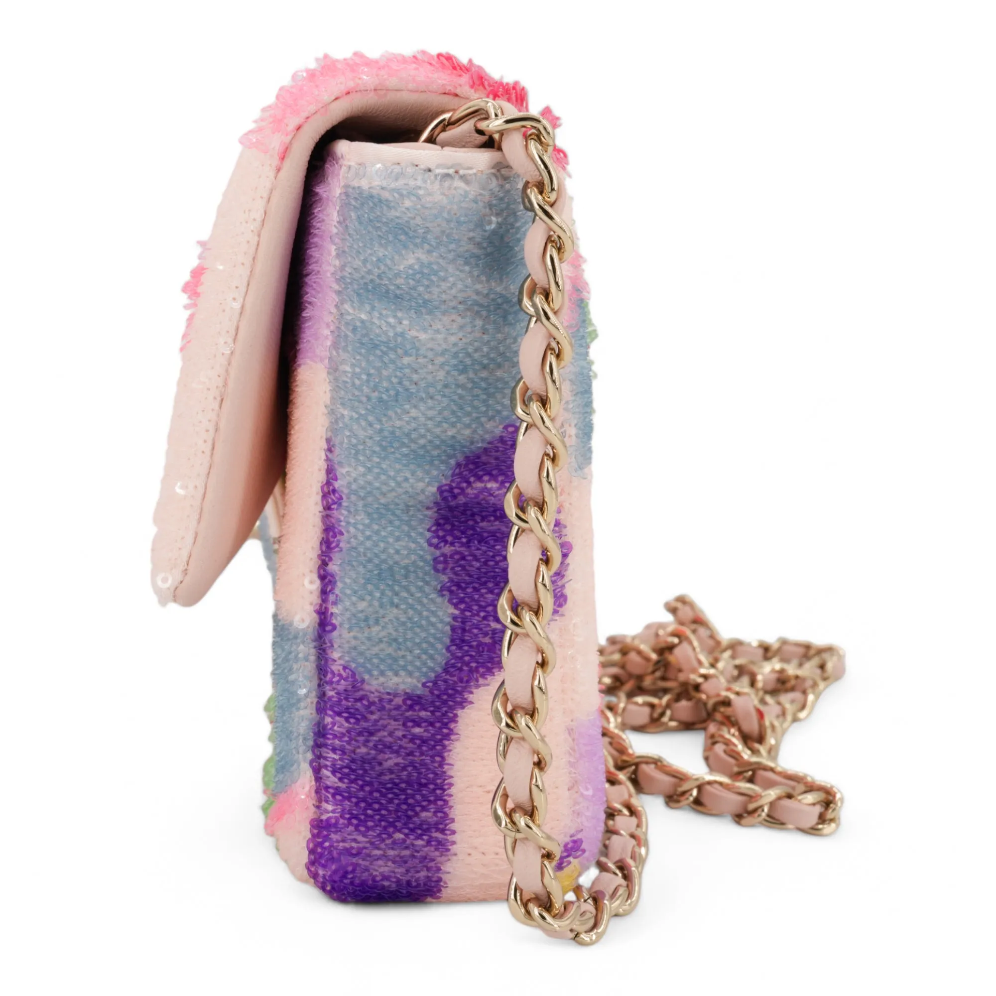 Pink Multicolor CC Sequin East West Flap Bag