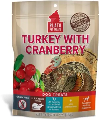 Plato Real Strips Grain Free Turkey With Cranberry Dog Treats